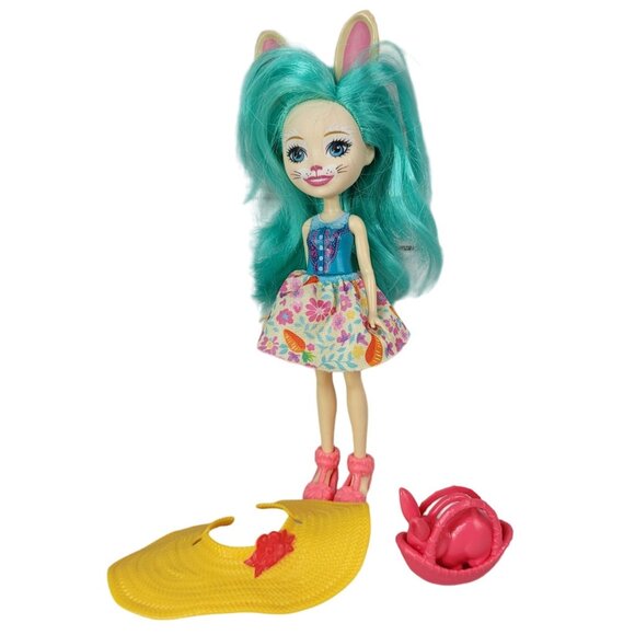 2/$15 Enchantimals Bree Bunny Doll 6" Animal Ear Removable Skirt Hat Basket Teal - Picture 1 of 9